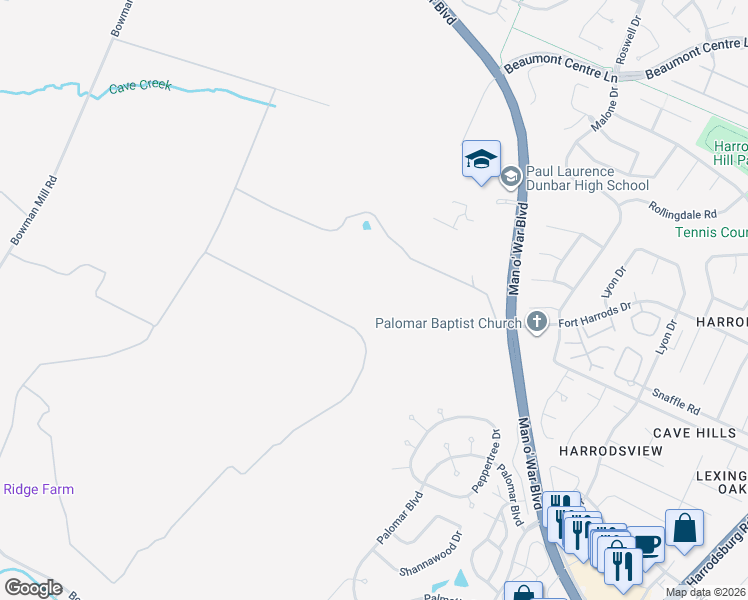 map of restaurants, bars, coffee shops, grocery stores, and more near in Lexington