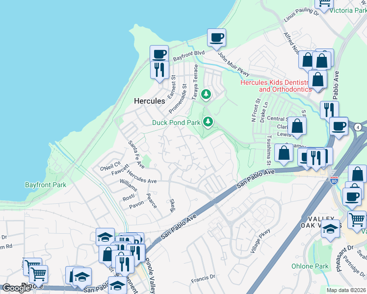 map of restaurants, bars, coffee shops, grocery stores, and more near in Rodeo