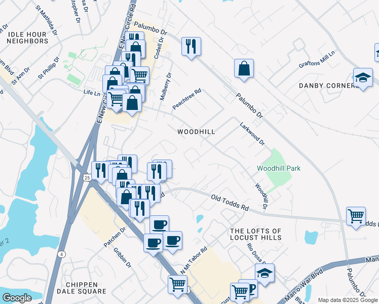 map of restaurants, bars, coffee shops, grocery stores, and more near 246 Osage Court in Lexington