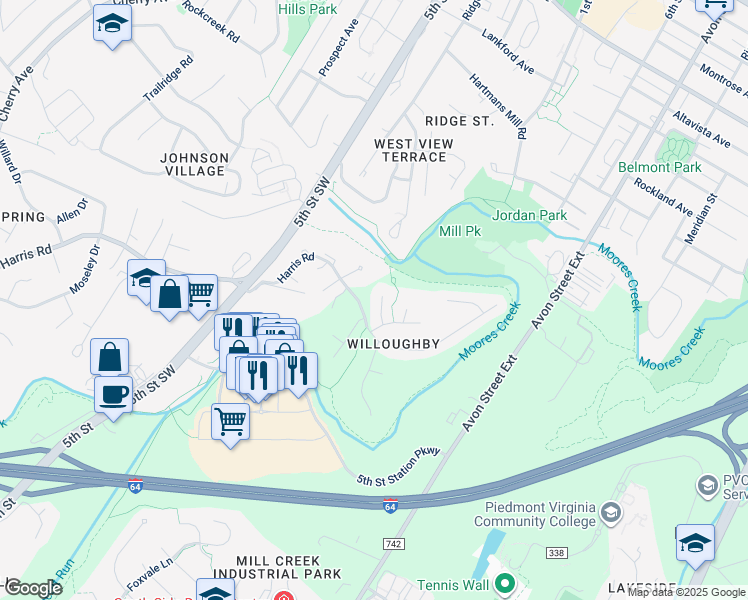 map of restaurants, bars, coffee shops, grocery stores, and more near 107 Chandler Court in Charlottesville