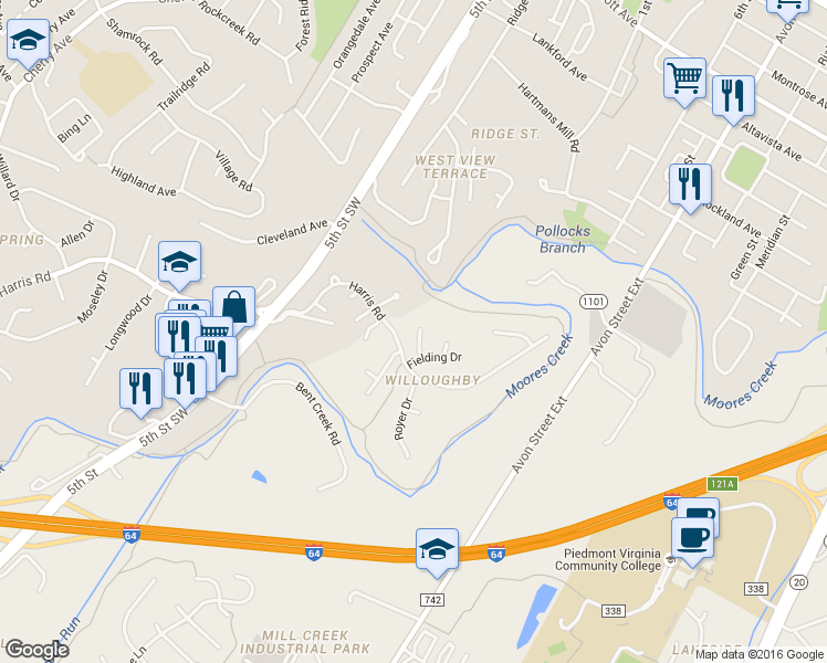 map of restaurants, bars, coffee shops, grocery stores, and more near 107 Chandler Court in Charlottesville