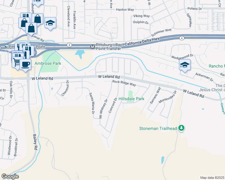 map of restaurants, bars, coffee shops, grocery stores, and more near 2211 Mount Whitney Drive in Pittsburg