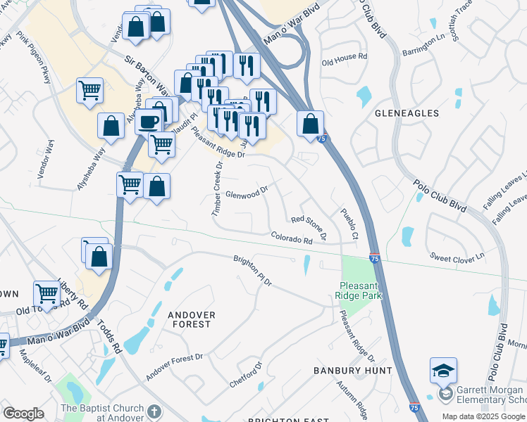 map of restaurants, bars, coffee shops, grocery stores, and more near 1280 Colorado Road in Lexington