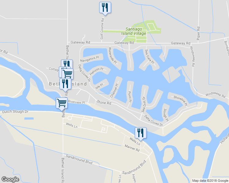 map of restaurants, bars, coffee shops, grocery stores, and more near Channel Place in Oakley