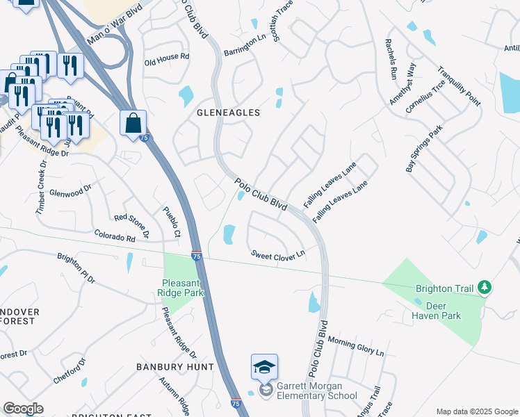 map of restaurants, bars, coffee shops, grocery stores, and more near 3276 Polo Club Boulevard in Lexington