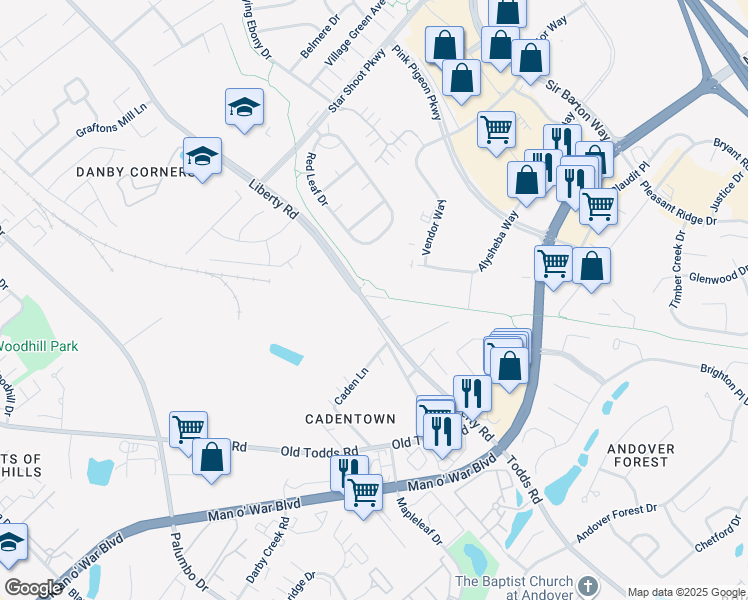 map of restaurants, bars, coffee shops, grocery stores, and more near 2807 Liberty Road in Lexington