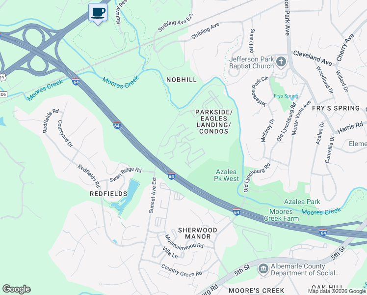 map of restaurants, bars, coffee shops, grocery stores, and more near 1053 Tupelo Court in Charlottesville