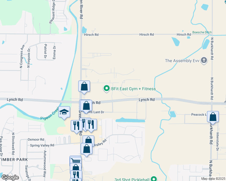 map of restaurants, bars, coffee shops, grocery stores, and more near 4109 North Green River Road in Evansville
