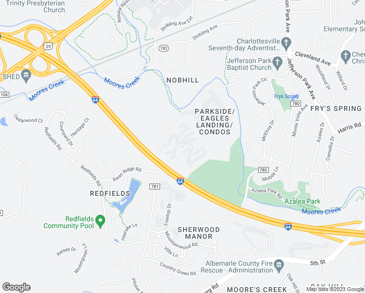 map of restaurants, bars, coffee shops, grocery stores, and more near 1425 Lacebark Terrace in Charlottesville