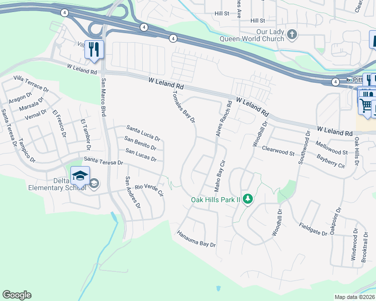 map of restaurants, bars, coffee shops, grocery stores, and more near 2504 Tomales Bay Drive in Bay Point