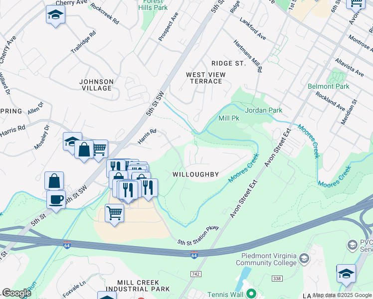 map of restaurants, bars, coffee shops, grocery stores, and more near 109 Chandler Court in Charlottesville