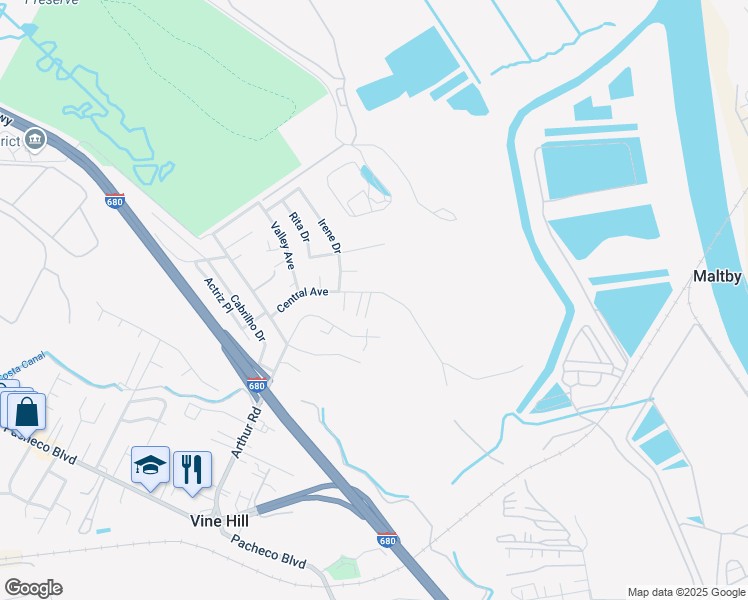 map of restaurants, bars, coffee shops, grocery stores, and more near 743 Central Avenue in Martinez