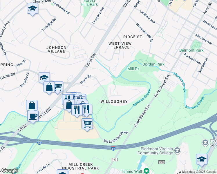 map of restaurants, bars, coffee shops, grocery stores, and more near 109 Chandler Court in Charlottesville