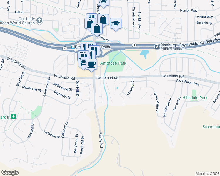 map of restaurants, bars, coffee shops, grocery stores, and more near 128 Lawlor Court in Bay Point