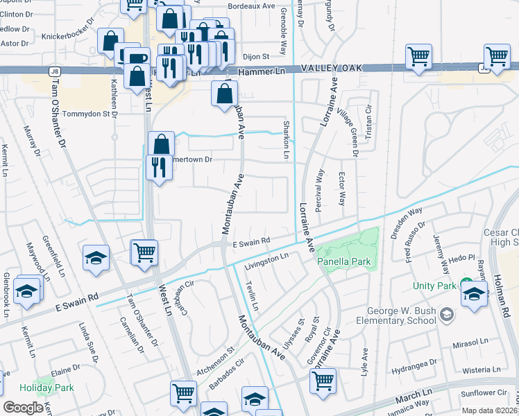 map of restaurants, bars, coffee shops, grocery stores, and more near 6509 Mount Bachelor Court in Stockton
