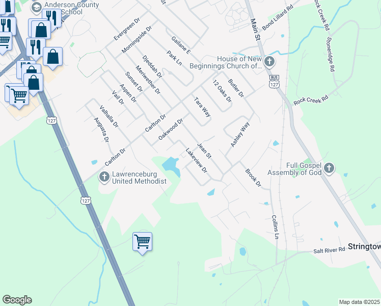 map of restaurants, bars, coffee shops, grocery stores, and more near 123 Lakeview Dr in Lawrenceburg
