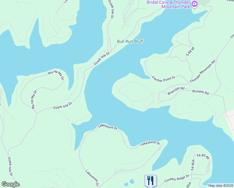 map of restaurants, bars, coffee shops, grocery stores, and more near Lake Road 5-88 P in Camdenton