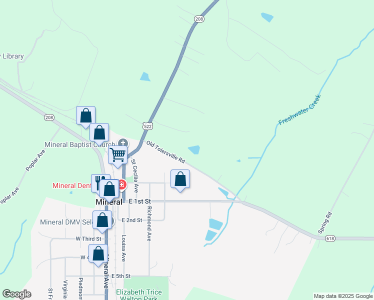 map of restaurants, bars, coffee shops, grocery stores, and more near 330 Old Tolersville Road in Mineral