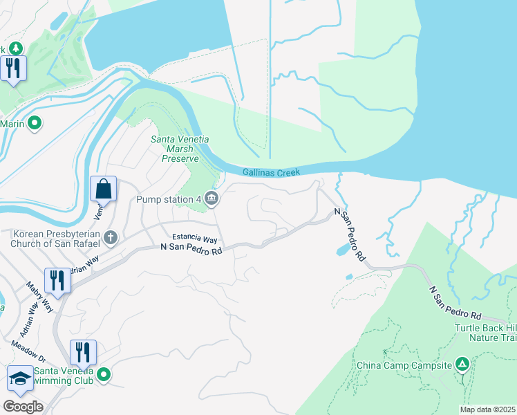 map of restaurants, bars, coffee shops, grocery stores, and more near 606 Point Gallinas Road in San Rafael