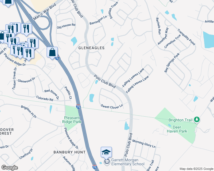 map of restaurants, bars, coffee shops, grocery stores, and more near 3276 Polo Club Boulevard in Lexington