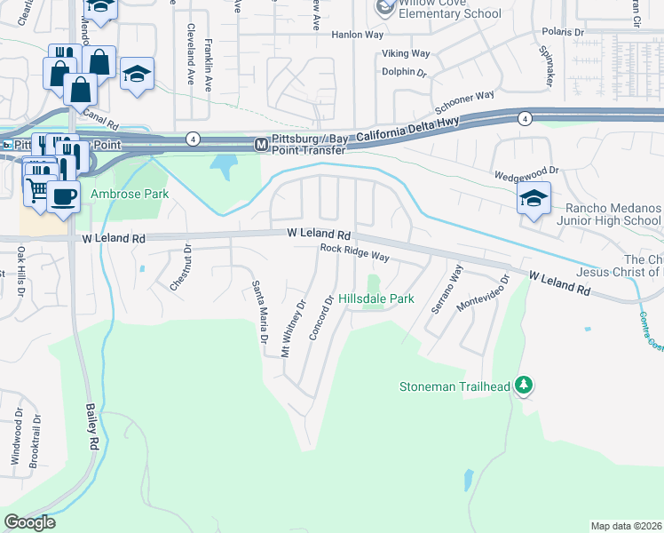 map of restaurants, bars, coffee shops, grocery stores, and more near 2216 Concord Drive in Pittsburg
