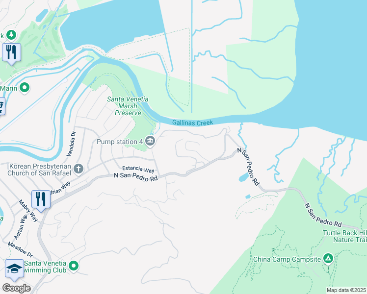map of restaurants, bars, coffee shops, grocery stores, and more near 606 Point Gallinas Road in San Rafael