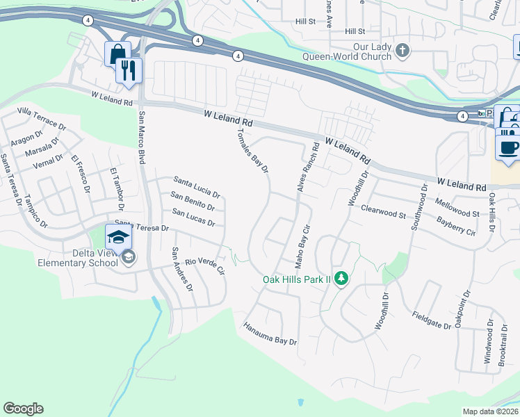 map of restaurants, bars, coffee shops, grocery stores, and more near 2504 Tomales Bay Drive in Bay Point