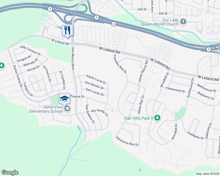 map of restaurants, bars, coffee shops, grocery stores, and more near 1078 Santa Lucia Drive in Pittsburg