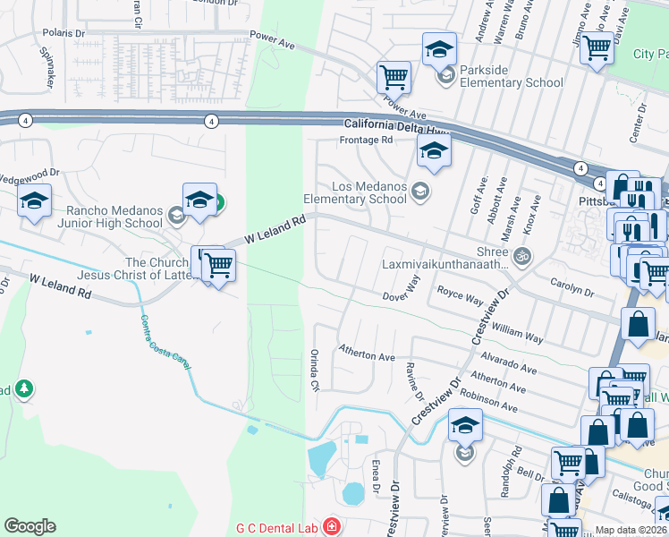 map of restaurants, bars, coffee shops, grocery stores, and more near 101 Atherton Circle in Pittsburg