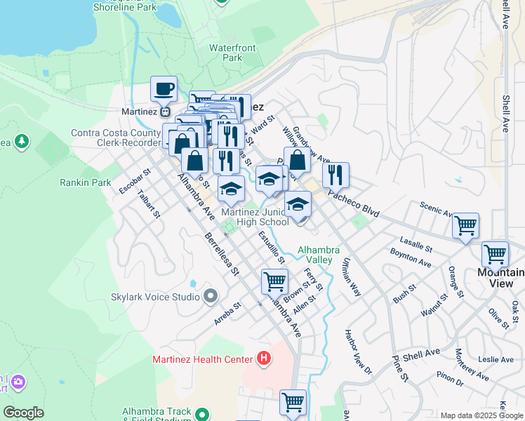 map of restaurants, bars, coffee shops, grocery stores, and more near 920 Susana St in Martinez