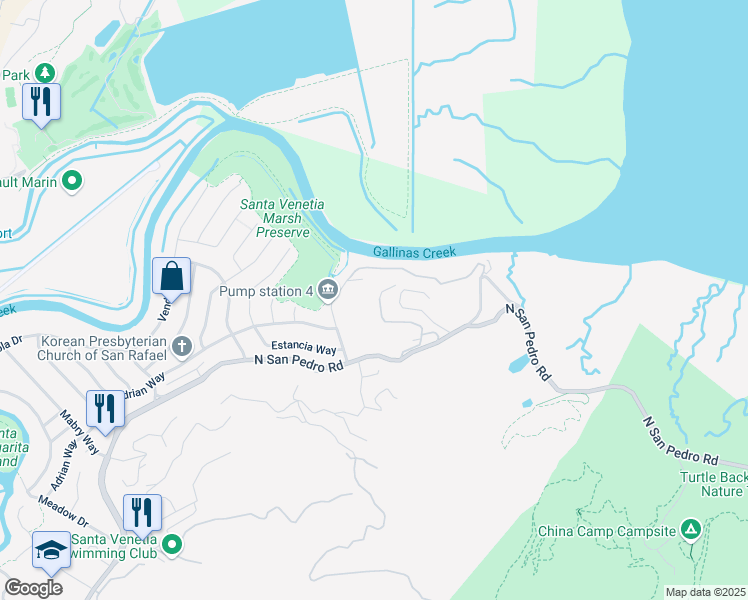 map of restaurants, bars, coffee shops, grocery stores, and more near 606 Point Gallinas Road in San Rafael