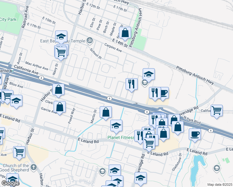 map of restaurants, bars, coffee shops, grocery stores, and more near 281 Edward Avenue in Pittsburg