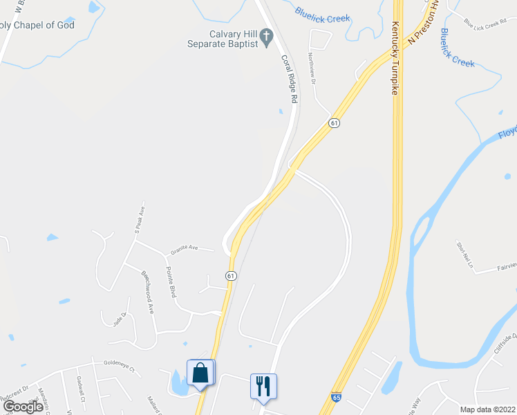 map of restaurants, bars, coffee shops, grocery stores, and more near 1055 North Preston Highway in Shepherdsville
