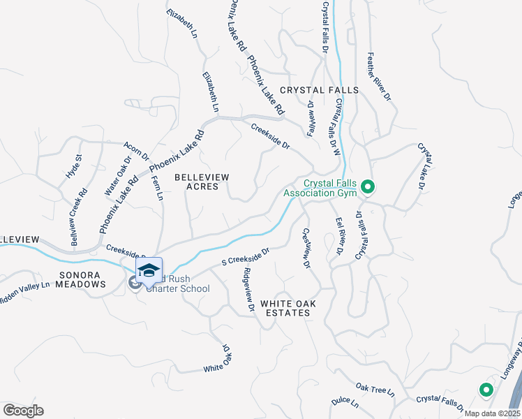 map of restaurants, bars, coffee shops, grocery stores, and more near 16546 Creekside Drive in Sonora
