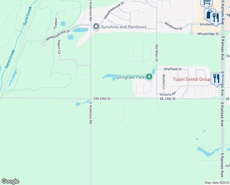 map of restaurants, bars, coffee shops, grocery stores, and more near 2327 South Ash Street in Newton