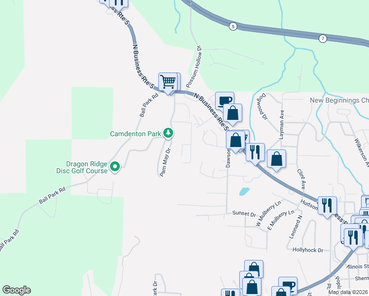 map of restaurants, bars, coffee shops, grocery stores, and more near 34 Kendall Court in Camdenton