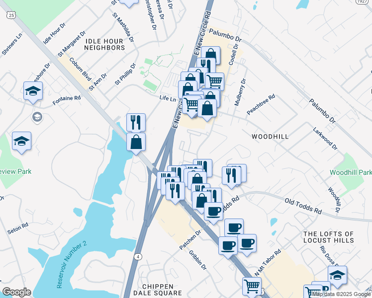 map of restaurants, bars, coffee shops, grocery stores, and more near 215 Codell Drive in Lexington