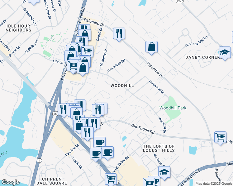 map of restaurants, bars, coffee shops, grocery stores, and more near 246 Osage Court in Lexington
