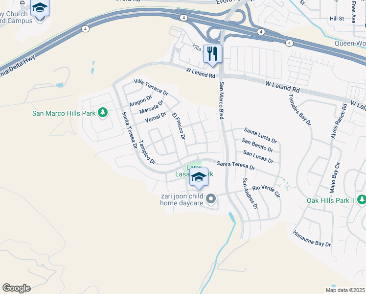 map of restaurants, bars, coffee shops, grocery stores, and more near 2016 El Fresco Drive in Bay Point