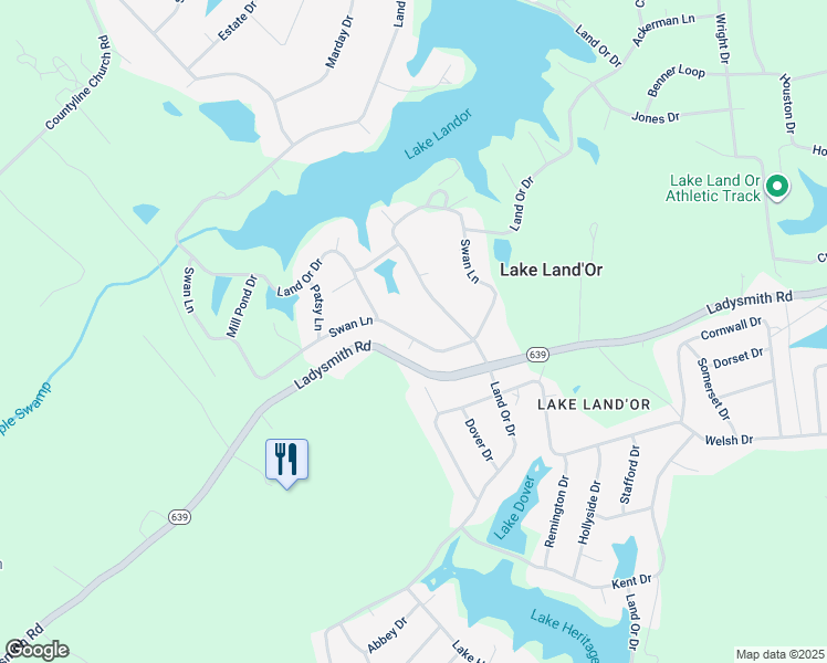 map of restaurants, bars, coffee shops, grocery stores, and more near 942 Swan Lane in Ruther Glen