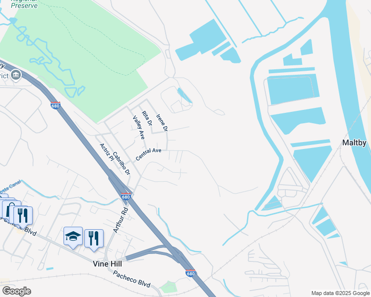 map of restaurants, bars, coffee shops, grocery stores, and more near 743 Central Avenue in Martinez