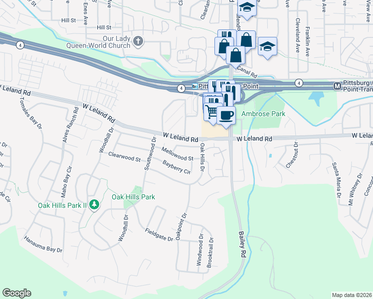 map of restaurants, bars, coffee shops, grocery stores, and more near 1625 Birdhaven Way in Pittsburg