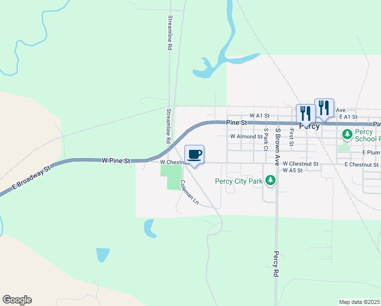 map of restaurants, bars, coffee shops, grocery stores, and more near 110 Darlene Lane in Percy