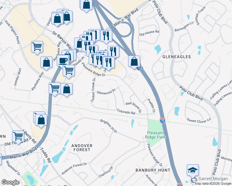 map of restaurants, bars, coffee shops, grocery stores, and more near 1280 Colorado Road in Lexington