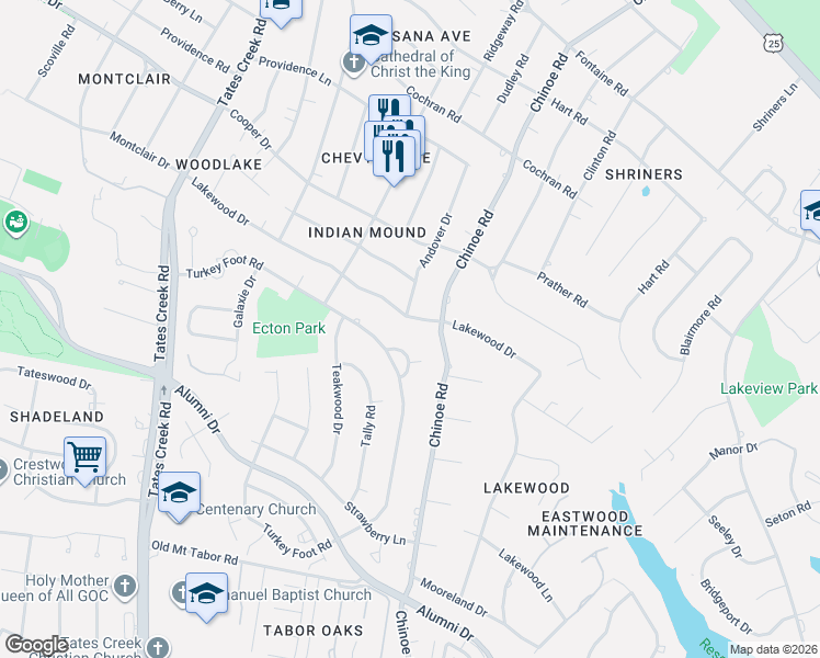 map of restaurants, bars, coffee shops, grocery stores, and more near 993 Turkey Foot Road in Lexington
