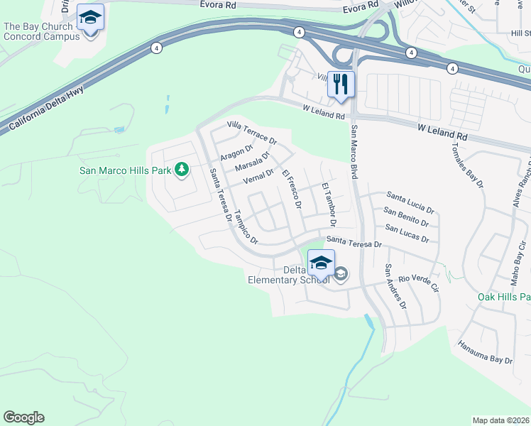 map of restaurants, bars, coffee shops, grocery stores, and more near 3120 Rio Viejo Drive in Pittsburg