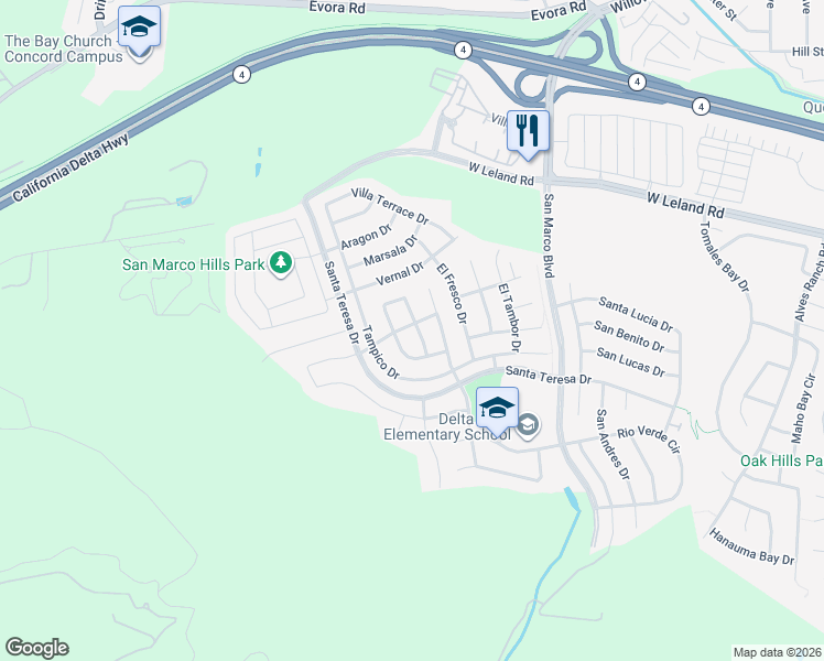 map of restaurants, bars, coffee shops, grocery stores, and more near 3120 Rio Viejo Drive in Pittsburg