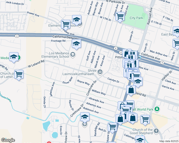 map of restaurants, bars, coffee shops, grocery stores, and more near 222 West Leland Road in Pittsburg