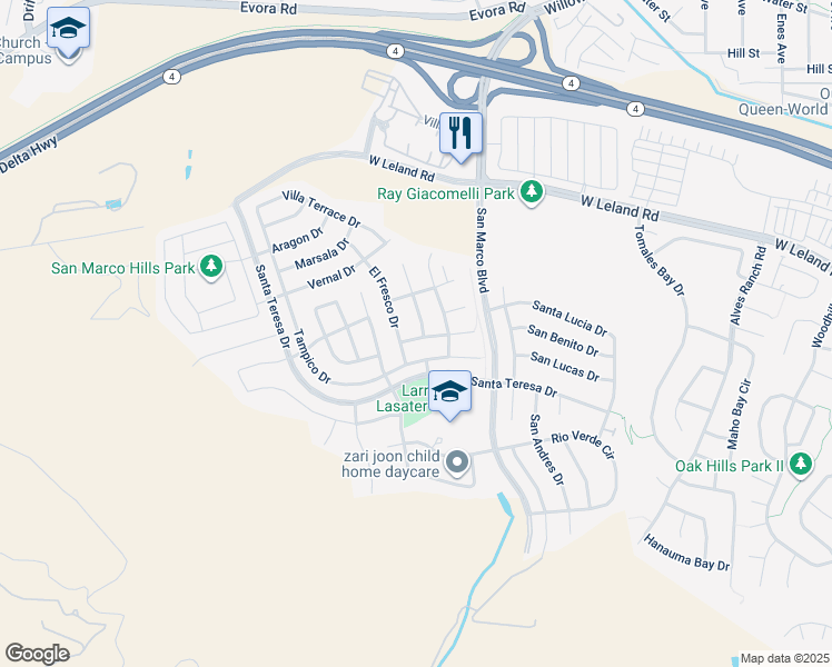map of restaurants, bars, coffee shops, grocery stores, and more near 2010 Vallarta Drive in Bay Point