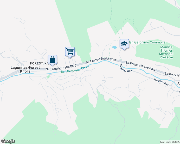 map of restaurants, bars, coffee shops, grocery stores, and more near 66 Ramona Avenue in Forest Knolls